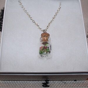 Silver Chain Necklace with Miniature Garden Pendant